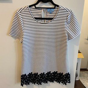 CeCe striped lace trim short sleeve top
